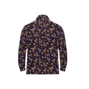 Hummingbird Pattern Print Design 04 Men's Long Sleeve Polo Shirt