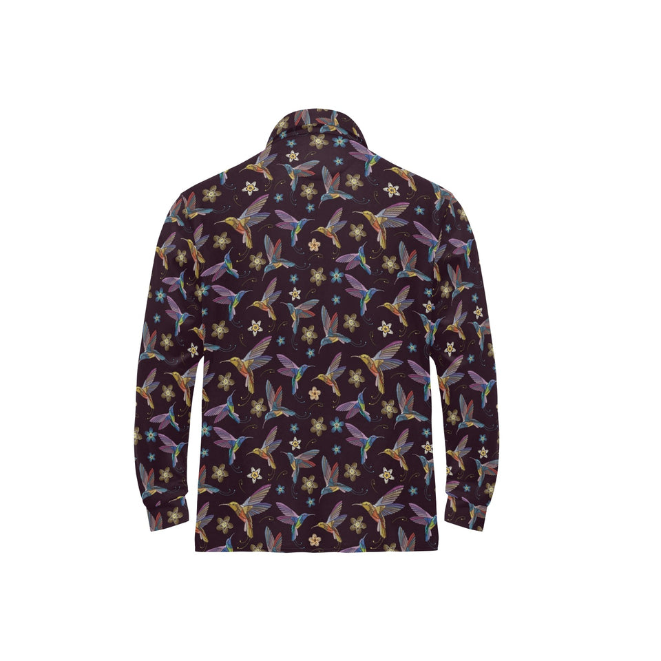 Hummingbird Pattern Print Design 04 Men's Long Sleeve Polo Shirt