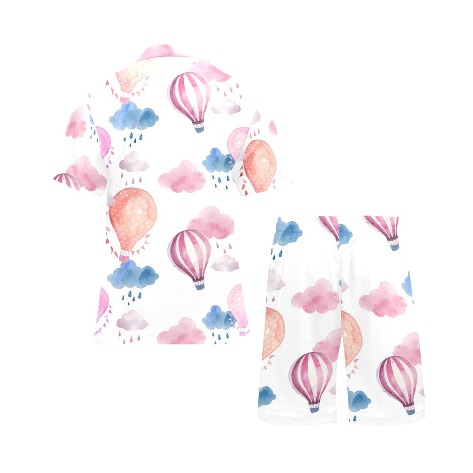 Watercolor air balloon cloud pattern Men's V-Neck Short Pajama Set