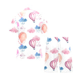 Watercolor air balloon cloud pattern Men's V-Neck Short Pajama Set