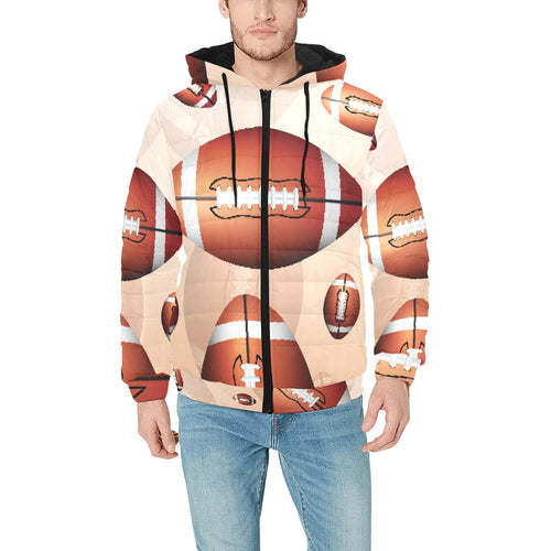 American football ball design pattern Men's Padded Hooded Jacket