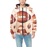 American football ball design pattern Men's Padded Hooded Jacket