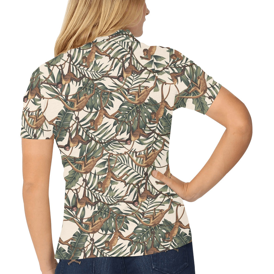 Monkey tropical leaves background Women's All Over Print Polo Shirt