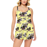 Ostrich Pattern Print Design 04 Chest Sexy Pleated Two Piece Swim Dress