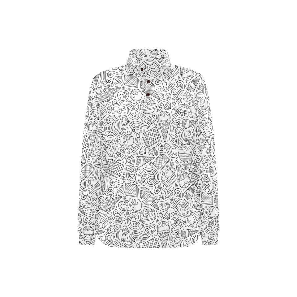 Cartoon hand drawn ice cream black white Women's Long Sleeve Polo Shirt