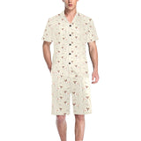 Jack Russel Pattern Print Design 02 Men's V-Neck Short Pajama Set