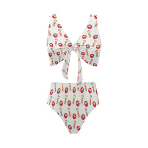 Daruma japanese wooden doll Chest Bowknot High Waisted Bikini Swimsuit