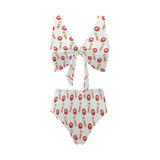 Daruma japanese wooden doll Chest Bowknot High Waisted Bikini Swimsuit