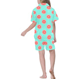 Grapefruit green background Kids' Boys' Girls' V-Neck Short Pajama Set