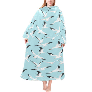 Seagull Pattern Print Design 01 Blanket Robe with Sleeves