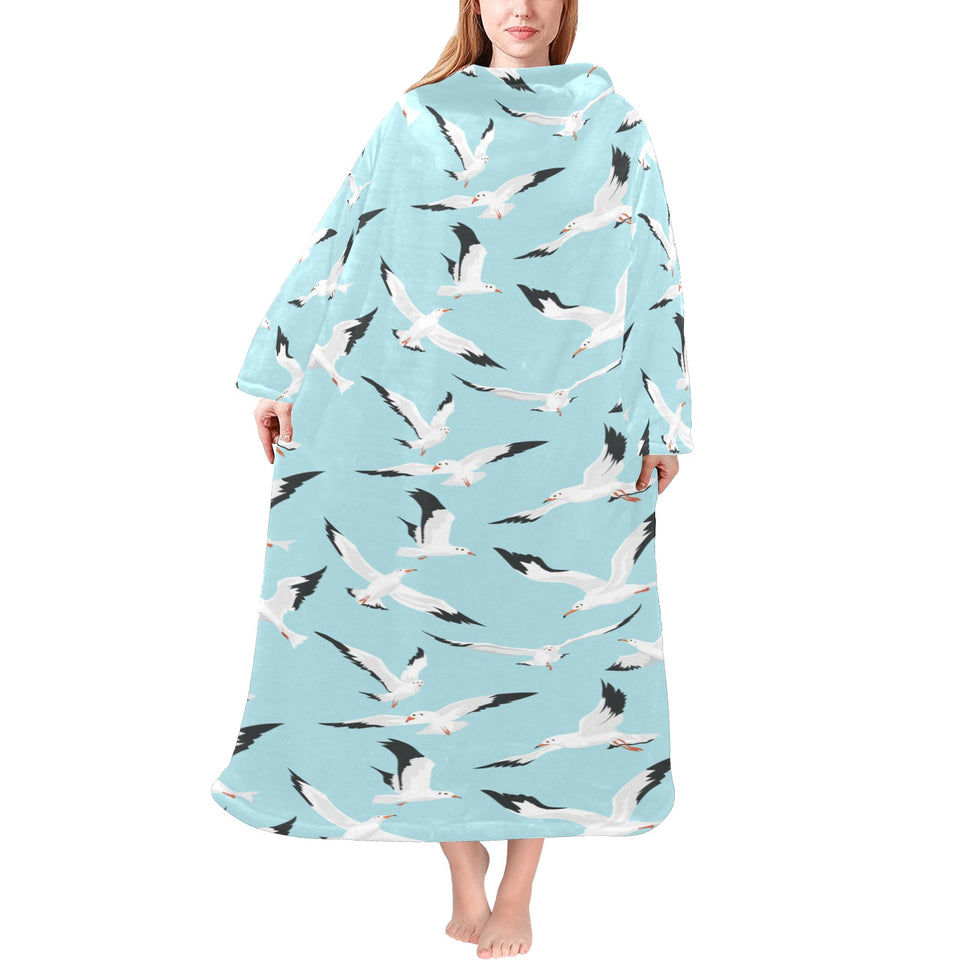 Seagull Pattern Print Design 01 Blanket Robe with Sleeves