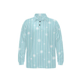 Snowflake pattern blue stripe background Men's Long Sleeve Polo Shirt