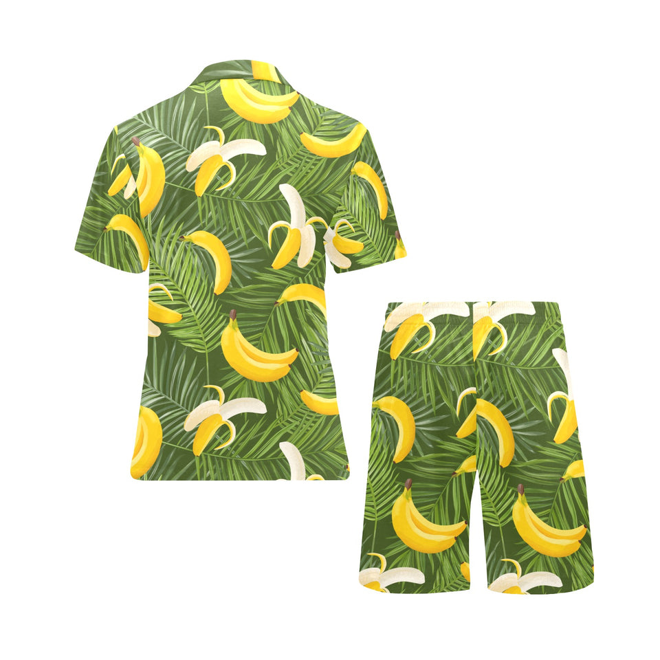 Banana Palm Leaves pattern Men's V-Neck Short Pajama Set