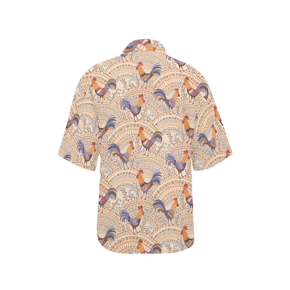 Cute rooster chicken cock floral ornament backgrou Women's All Over Print Hawaiian Shirt