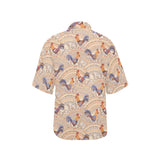 Cute rooster chicken cock floral ornament backgrou Women's All Over Print Hawaiian Shirt