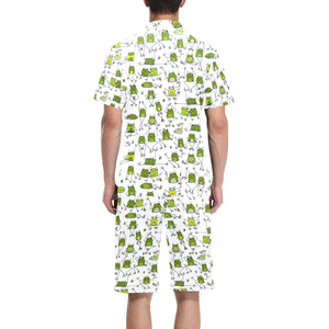 Sketch funny frog pattern Men's V-Neck Short Pajama Set