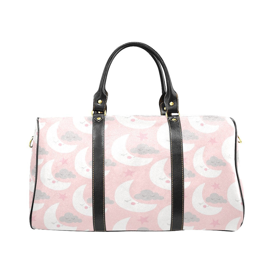 Cute moon cloud star pattern pink dot background Travel Bag