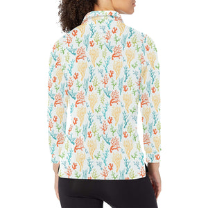 Coral Reef Pattern Print Design 02 Women's Long Sleeve Polo Shirt