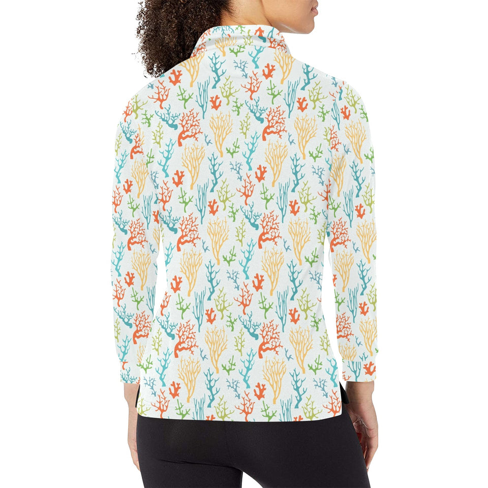 Coral Reef Pattern Print Design 02 Women's Long Sleeve Polo Shirt