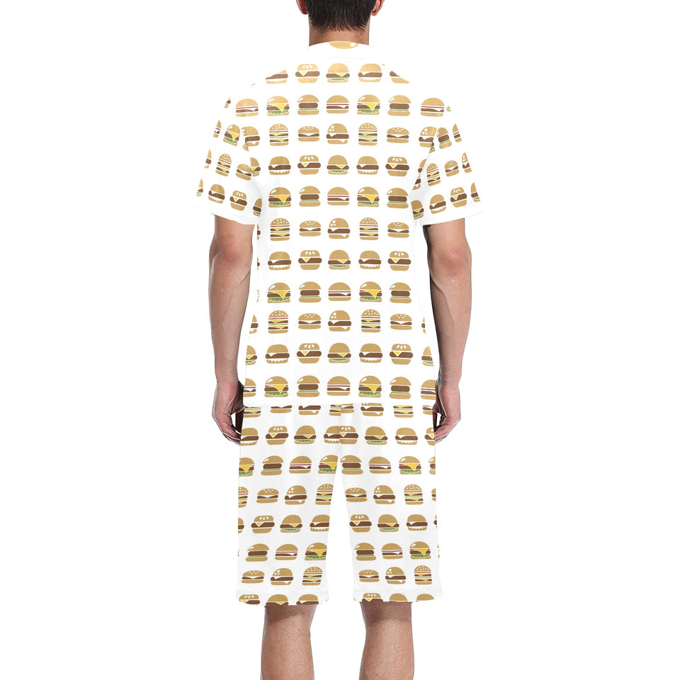 Hamburger Pattern Print Design 02 Men's V-Neck Short Pajama Set