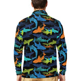 Colorful shark Men's Long Sleeve Polo Shirt