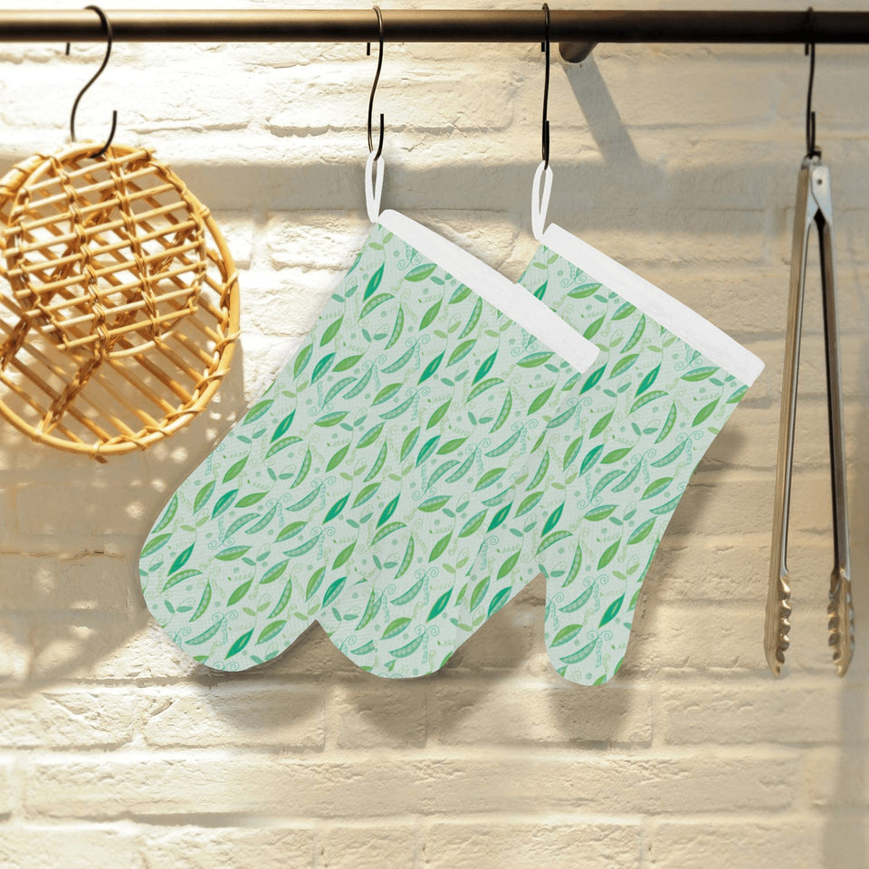 Green Peas Pattern Print Design 01 Heat Resistant Oven Mitts