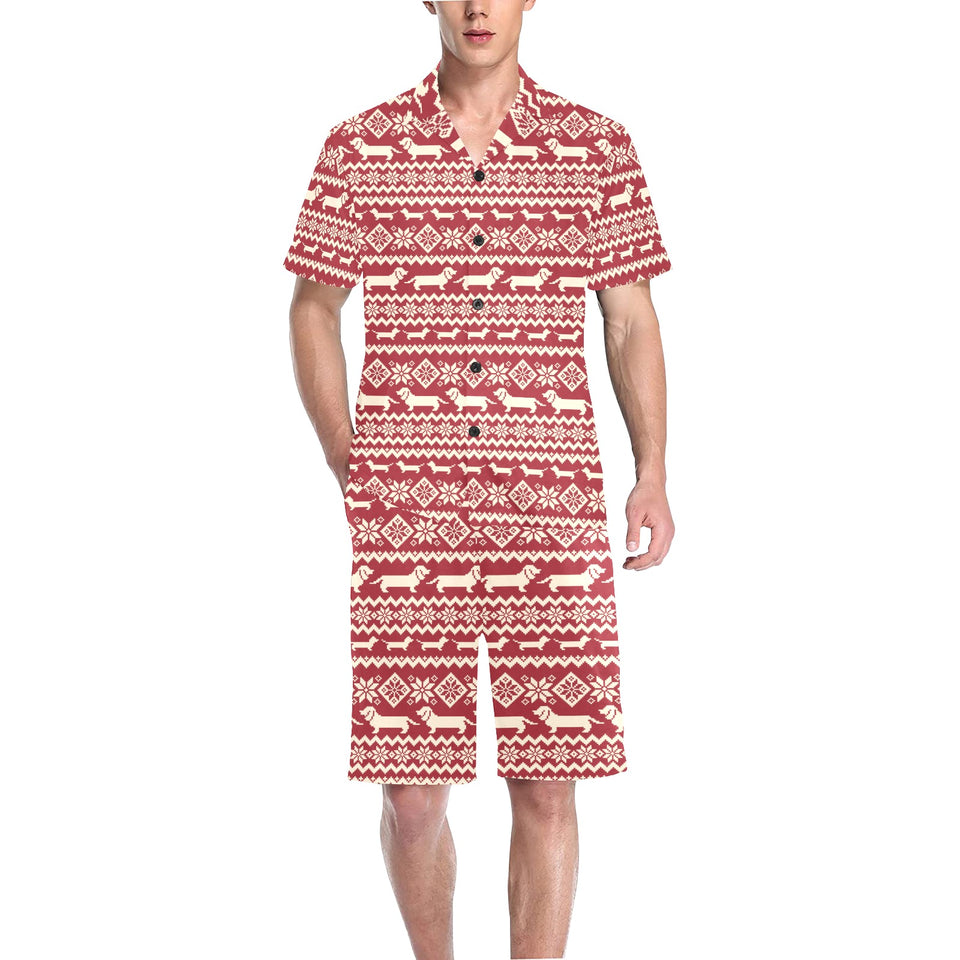 Dachshund Nordic pattern Men's V-Neck Short Pajama Set