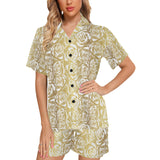 Rose Pattern Print Design 05 Women's V-Neck Short Pajama Set
