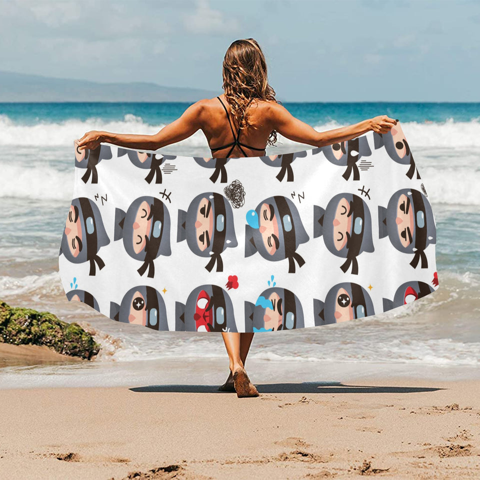 Cute ninja design pattern Beach Towel
