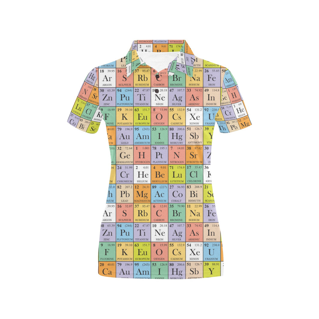 Chemistry Periodic Table Pattern Print Design 01 Women's All Over Print Polo Shirt