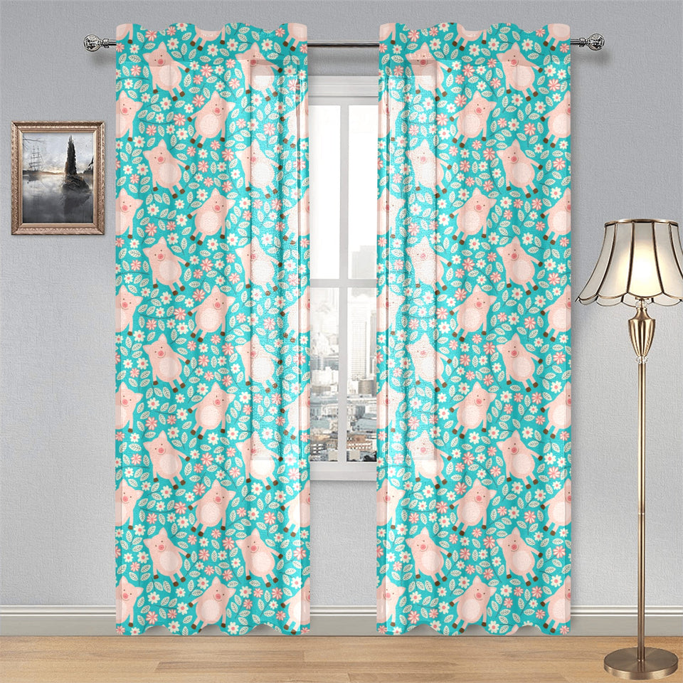 Pig Pattern Print Design 01 Gauze Curtain