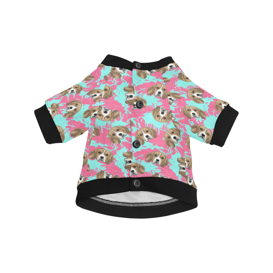 Beagle muzzles turquoise paint splashes pink patte All Over Print Pet Dog Round Neck Fuzzy Shirt