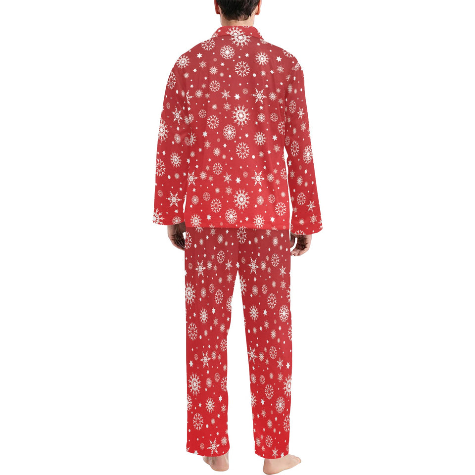 Snowflake pattern red background Men's Long Pajama Set