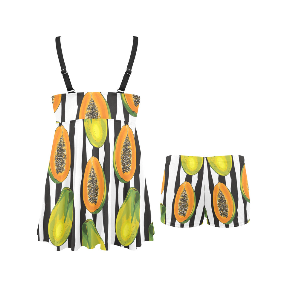 papaya design pattern Chest Sexy Pleated Two Piece Swim Dress