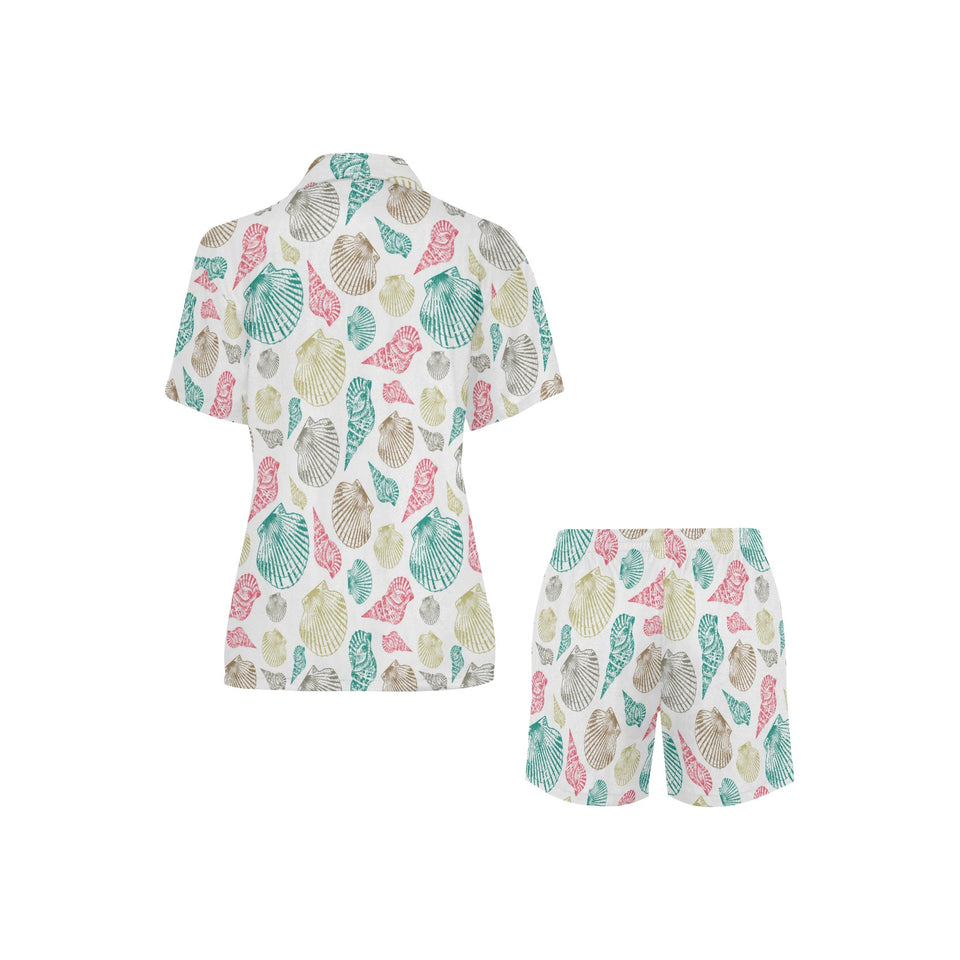 Colorful shell pattern Women's V-Neck Short Pajama Set