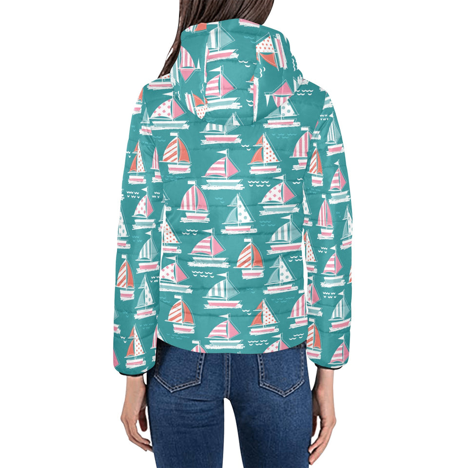 Cute sailboat pattern Women's Padded Hooded Jacket