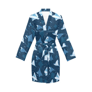 Stingray Pattern Print Design 04 Women's Long Sleeve Belted Night Robe