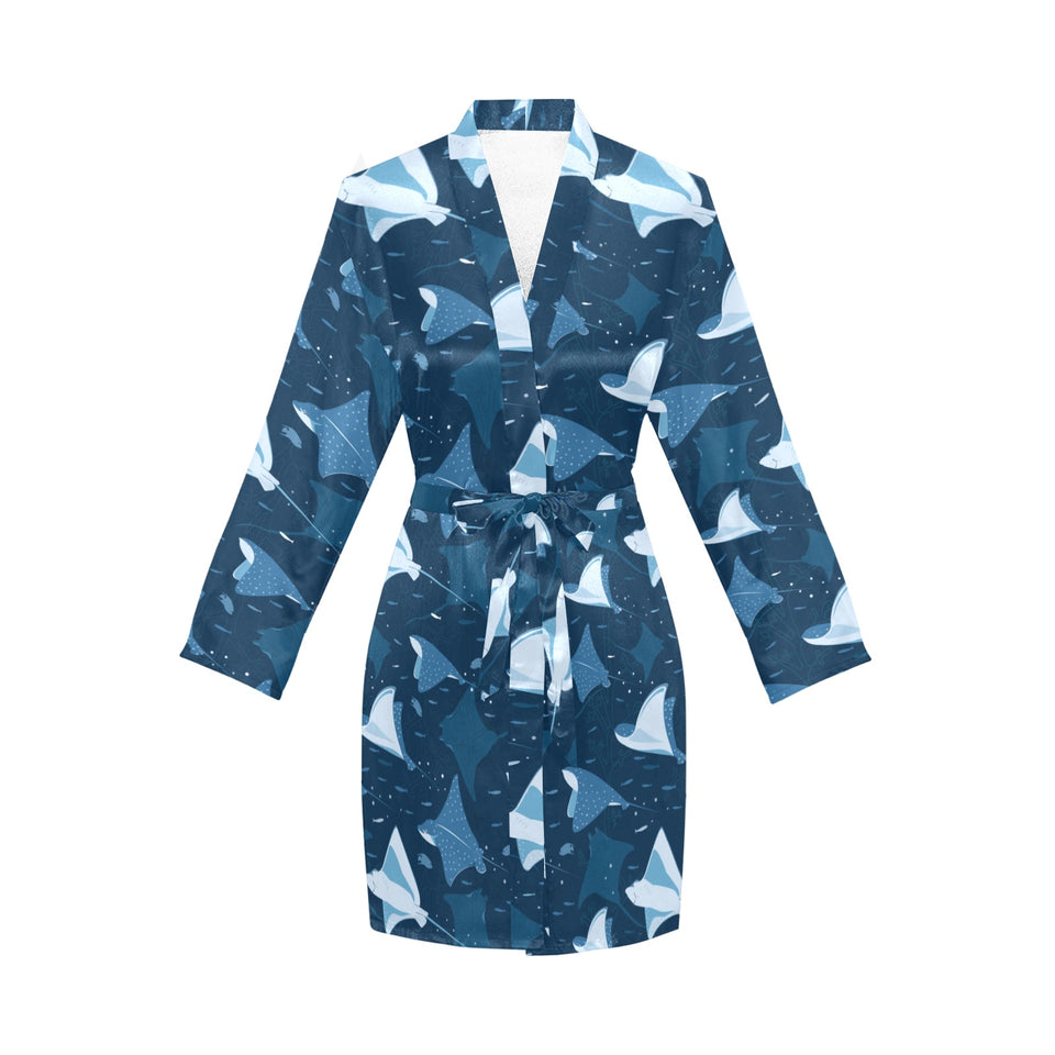 Stingray Pattern Print Design 04 Women's Long Sleeve Belted Night Robe