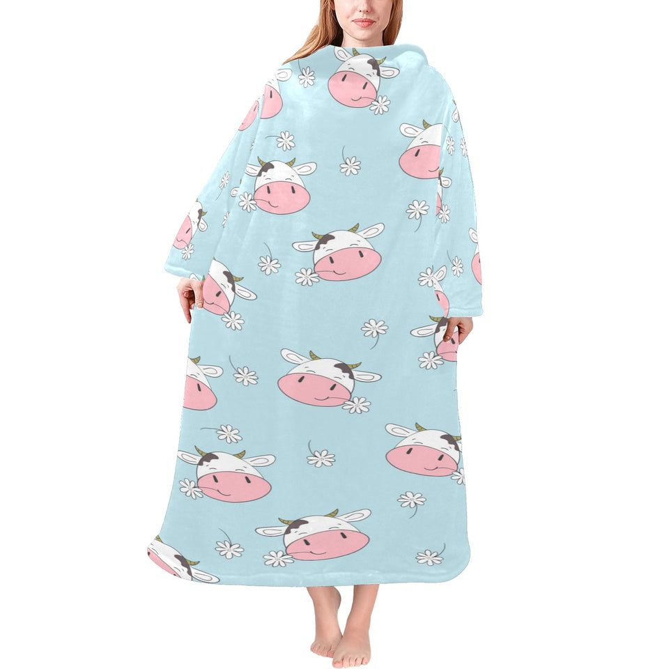 Cute cow flower pattern Blanket Robe with Sleeves
