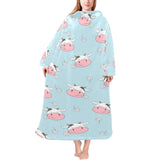 Cute cow flower pattern Blanket Robe with Sleeves
