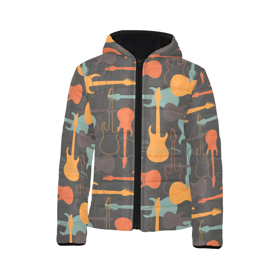 electric guitars pattern Kids' Boys' Girls' Padded Hooded Jacket