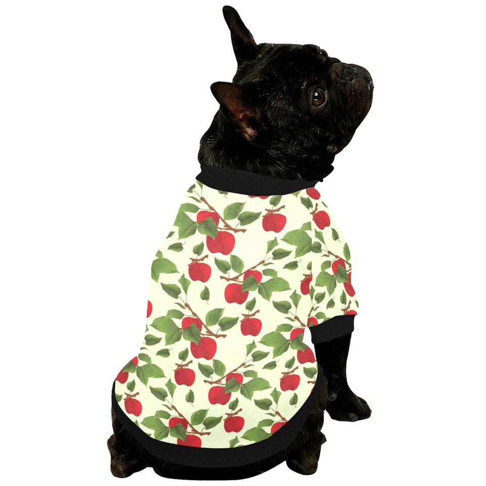 Red apples leaves pattern All Over Print Pet Dog Round Neck Fuzzy Shirt