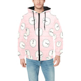Clock pattern pink blackground Men's Padded Hooded Jacket