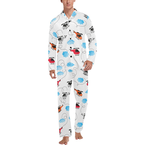 Watercolor helicopter cloud pattern Men's Long Pajama Set