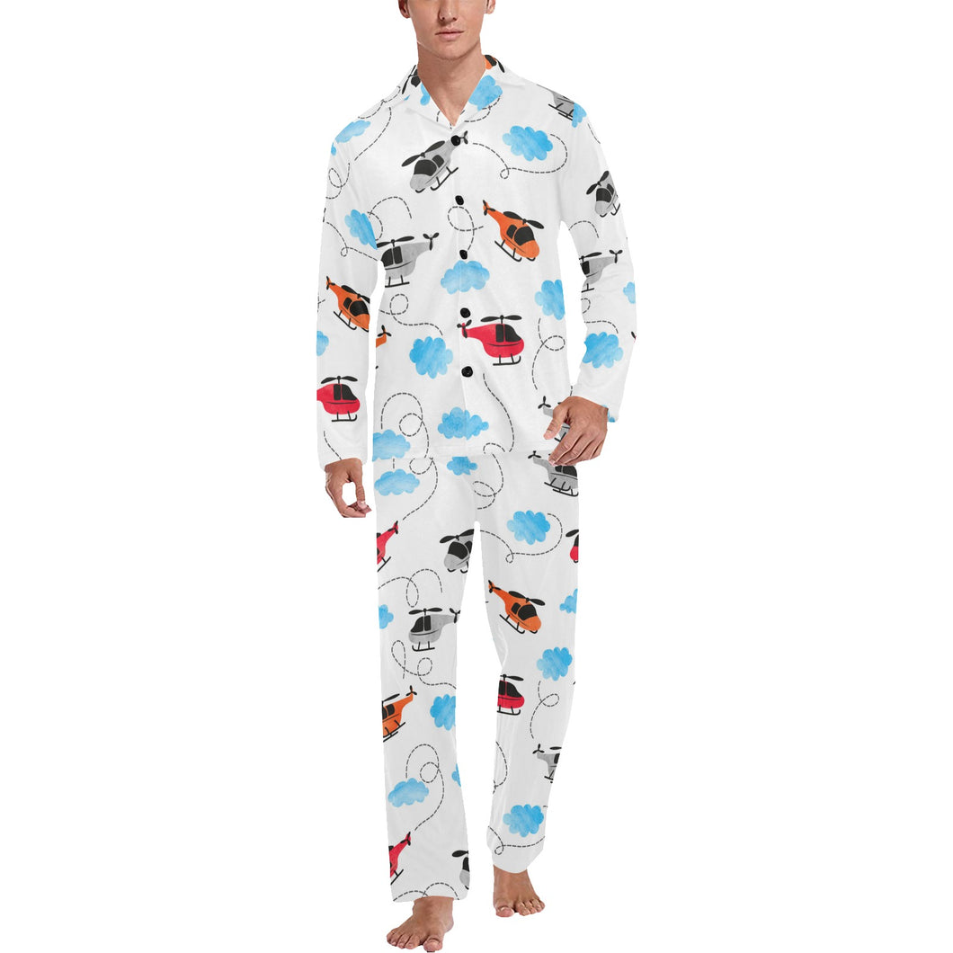 Watercolor helicopter cloud pattern Men's Long Pajama Set