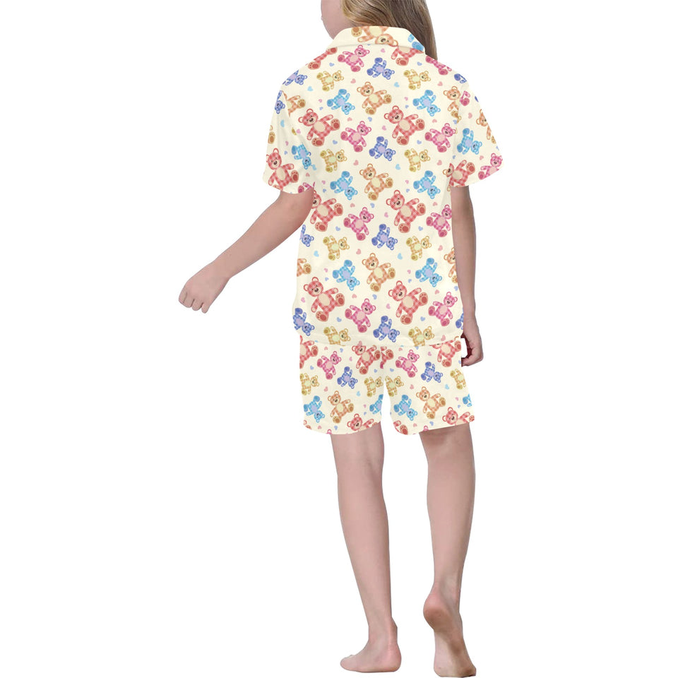 Teddy Bear Pattern Print Design 05 Kids' Boys' Girls' V-Neck Short Pajama Set