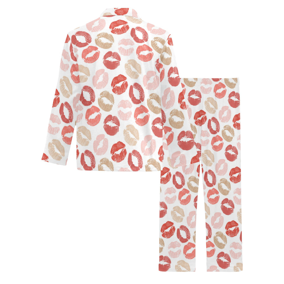 Lips Pattern Print Design 04 Men's Long Pajama Set