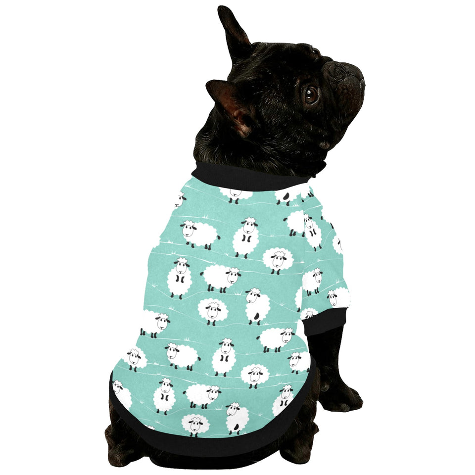 Cute sheep green background All Over Print Pet Dog Round Neck Fuzzy Shirt
