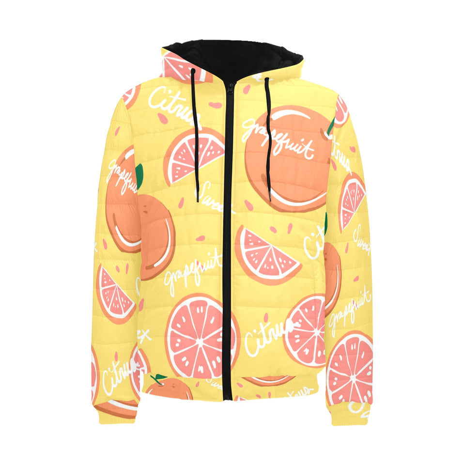 Grapefruit yellow background Men's Padded Hooded Jacket