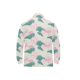 Pink lotus waterlily leaves pattern Men's Long Sleeve Polo Shirt